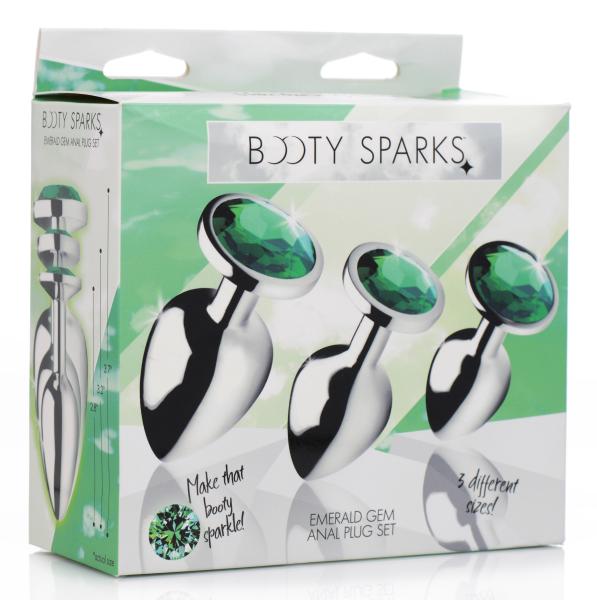 Emerald Gem Anal Plug Set 3 Silver Plugs with Green End-Booty Sparks-Sexual Toys®