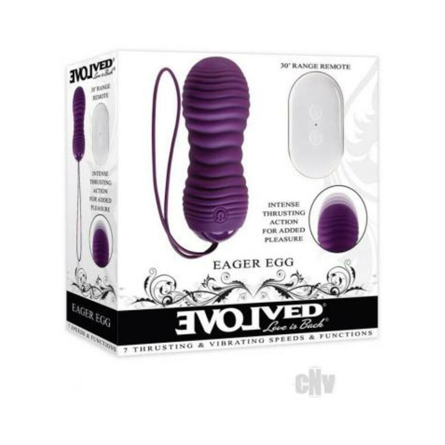 Evolved Eager Egg Rechargeable Remote-controlled Thrusting Silicone Vibrator Purple-blank-Sexual Toys®
