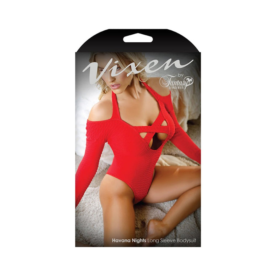 Fantasy Lingerie Vixen Havana Nights Halter Long Sleeve Bodysuit With Snap Closure-blank-Sexual Toys®