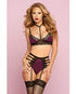 Galloon Lace & Microfiber Bra W/adjustable Straps & High Waisted Panty Wine O/s-blank-Sexual Toys®