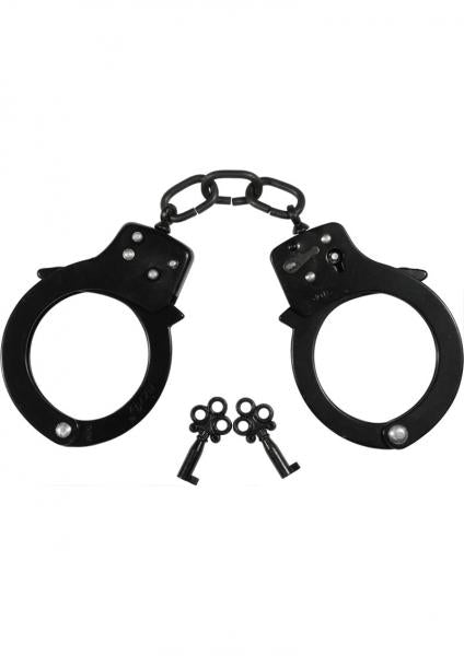 Handcuffs Black Coated Steel Single Lock - Black-blank-Sexual Toys®