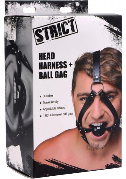 Head Harness With 1.65 Inches Ball Gag Black Leather-Strict-Sexual Toys®