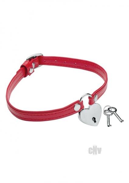 Heart Lock Leather Choker With Lock And Key - Red-Master Series-Sexual Toys®