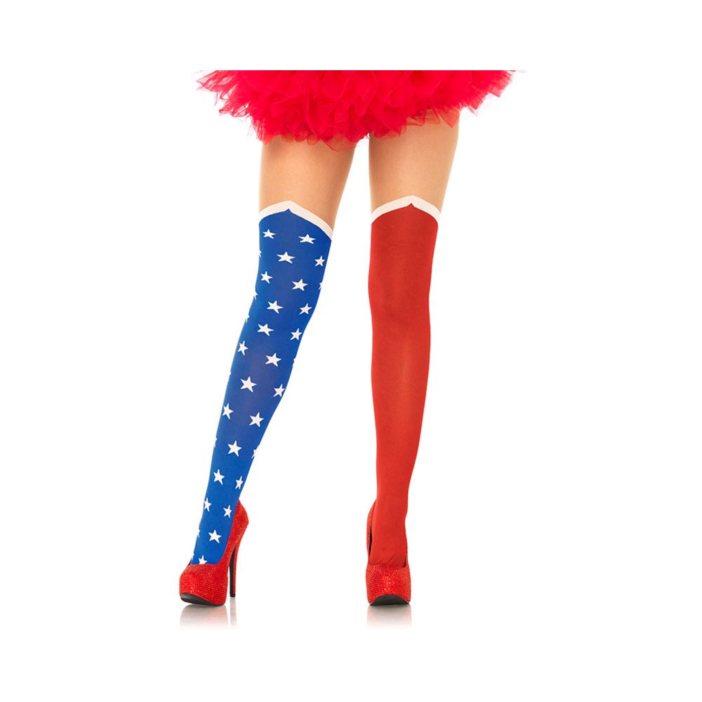 Hero Opaque Tights With Sheer Thigh O/S Blue, Red-blank-Sexual Toys®