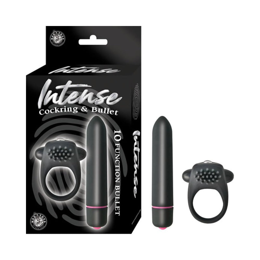 Intense Cockring And Bullet 10 Function Bullet Waterproof Black-Nasstoys-Sexual Toys®
