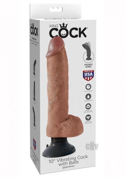 King Cock 10 inches Vibrating Tan Dildo with Balls-Pipedream-Sexual Toys®