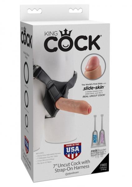 King Cock 7 inches Uncut Dildo with Strap On Harness Beige-Pipedream-Sexual Toys®