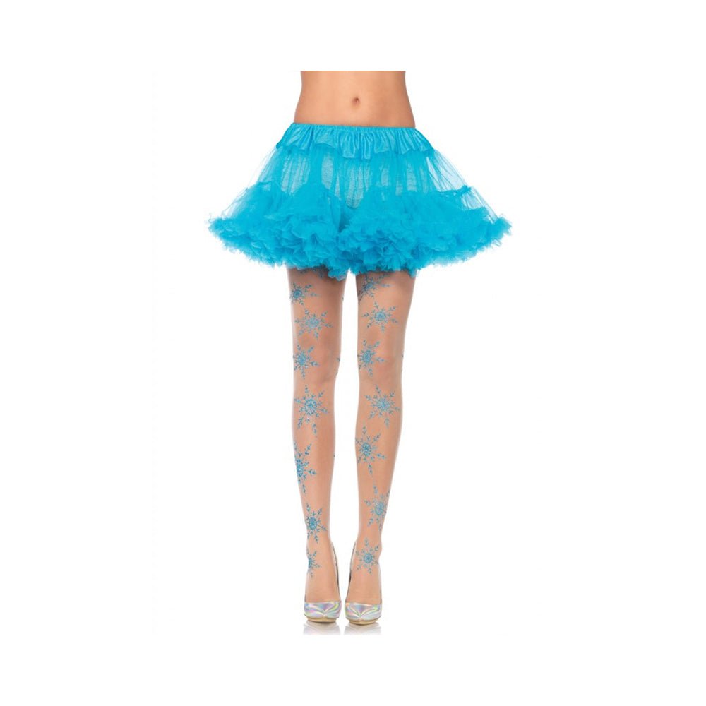 Let It Snow Spandex Sheer Glitter Snowflake Pantyhose Nude/blue O/s-blank-Sexual Toys®