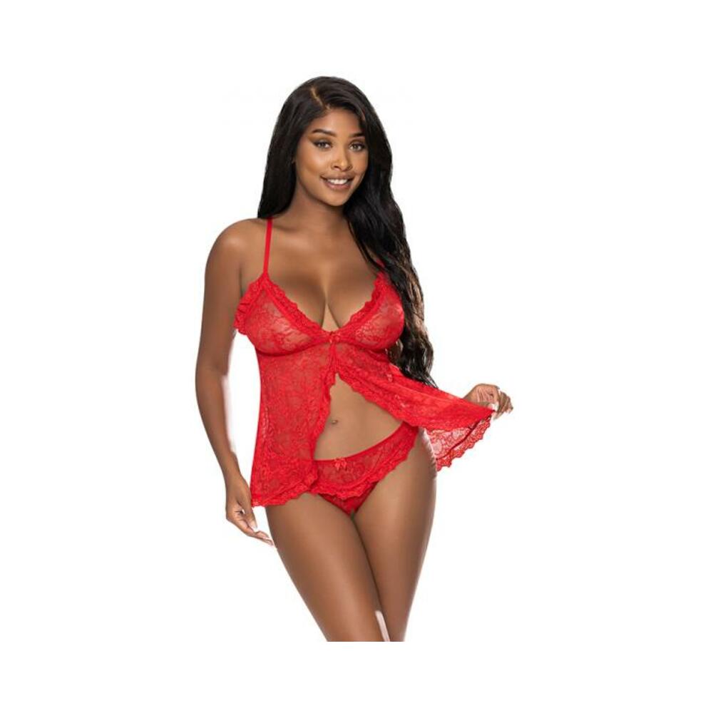 Magic Silk Ooh La Lace Babydoll &amp; Split-crotch Panty Set Red S/m-blank-Sexual Toys®