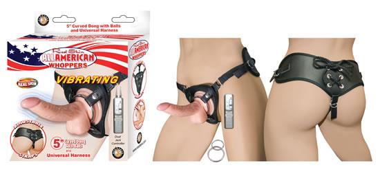 All American Whopper 5 inches Vibrating Curved Dong, &amp; Harness Beige-Nasstoys-Sexual Toys®
