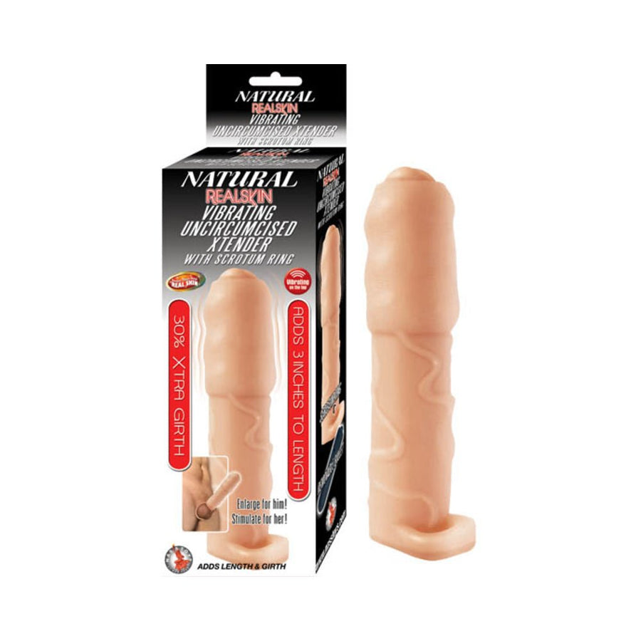 Natural Realskin Vibrating Uncircumsised Xtender With Scrotum Ring-Nasstoys-Sexual Toys®