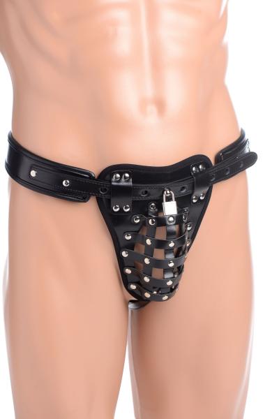 Netted Male Chastity Jock Black Leather O/S-STRICT-Sexual Toys®