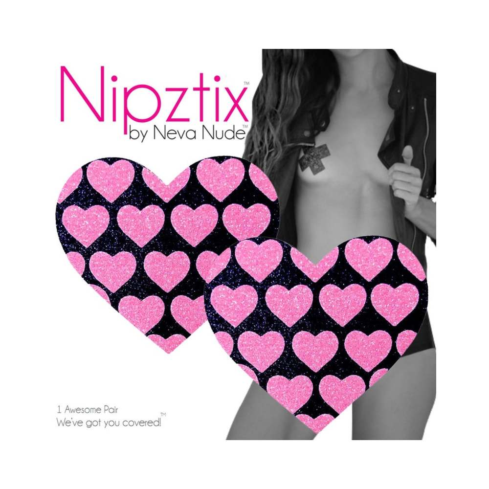 Neva Nude Pasty Hearts On Heart Uv Ne Pink/black-blank-Sexual Toys®