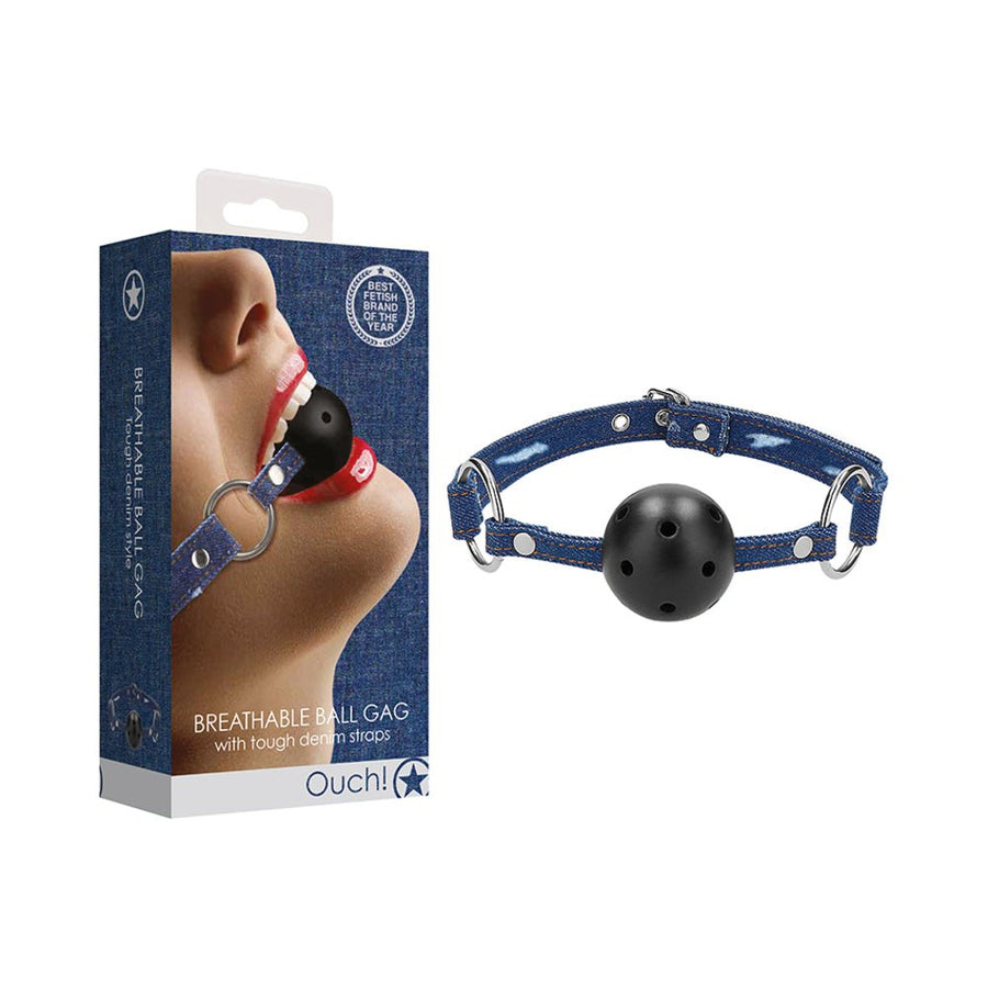 Ouch Breathable Ball Gag With Roughened Denim Straps-Shots-Sexual Toys®
