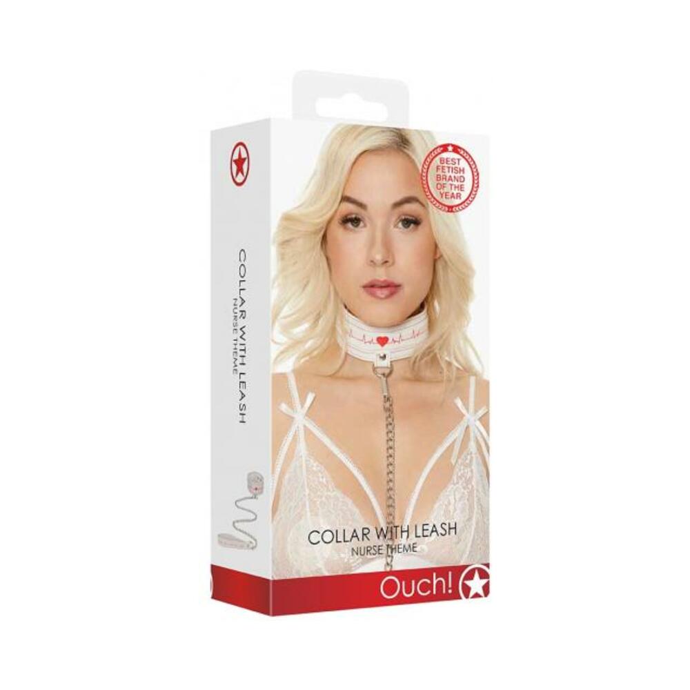 Ouch Collar With Leash Nurse Theme White-Shots-Sexual Toys®