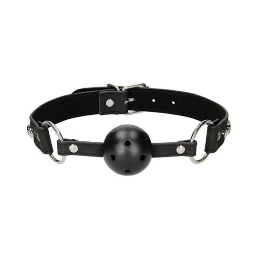 Ouch Diamond Studded Breathable Ball Gag With Straps - Black-Shots-Sexual Toys®