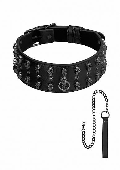 Ouch! Skulls And Bones Neck Chain With Skulls And Leash Black-Shots-Sexual Toys®