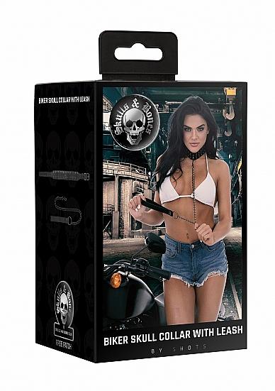 Ouch! Skulls And Bones Neck Chain With Skulls And Leash Black-Shots-Sexual Toys®