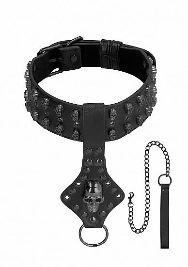 Ouch! Skulls &amp; Bones Neck Chain With Skulls And Leash Black-Shots-Sexual Toys®