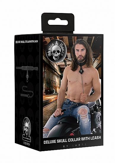 Ouch! Skulls &amp; Bones Neck Chain With Skulls And Leash Black-Shots-Sexual Toys®
