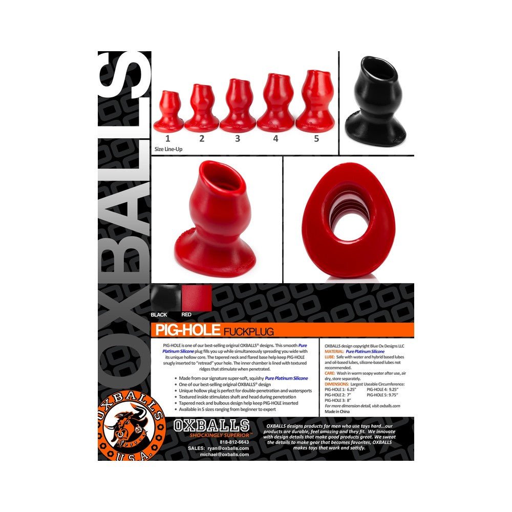 Oxballs Pig Hole Deep-2, Hollow Plug, Large, Red-blank-Sexual Toys®