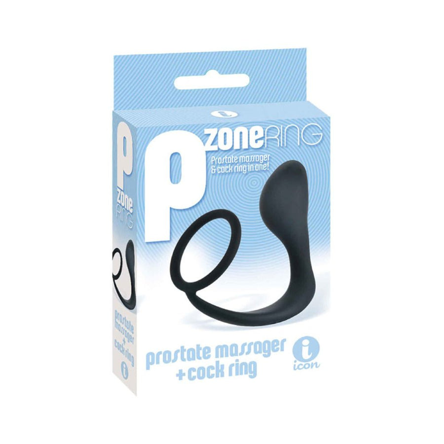 P-Zone Ring Prostate Massager &amp; Cock Ring Black-Icon-Sexual Toys®
