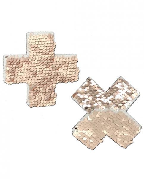 Pastease Color Changing Flip Sequins Cross Rose Gold Pasties O/S-Pastease Brand Pasties-Sexual Toys®