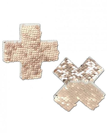Pastease Color Changing Flip Sequins Cross Rose Gold Pasties O/S-Pastease Brand Pasties-Sexual Toys®
