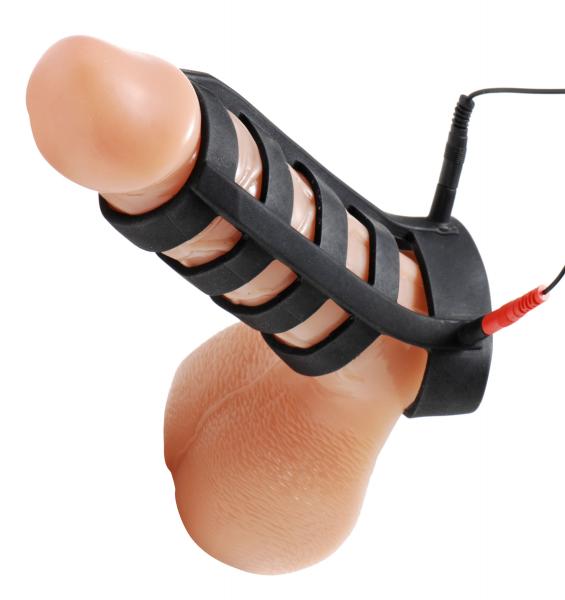 Power Cage Silicone E-Stim Cock And Ball Sheath Black-Zeus-Sexual Toys®