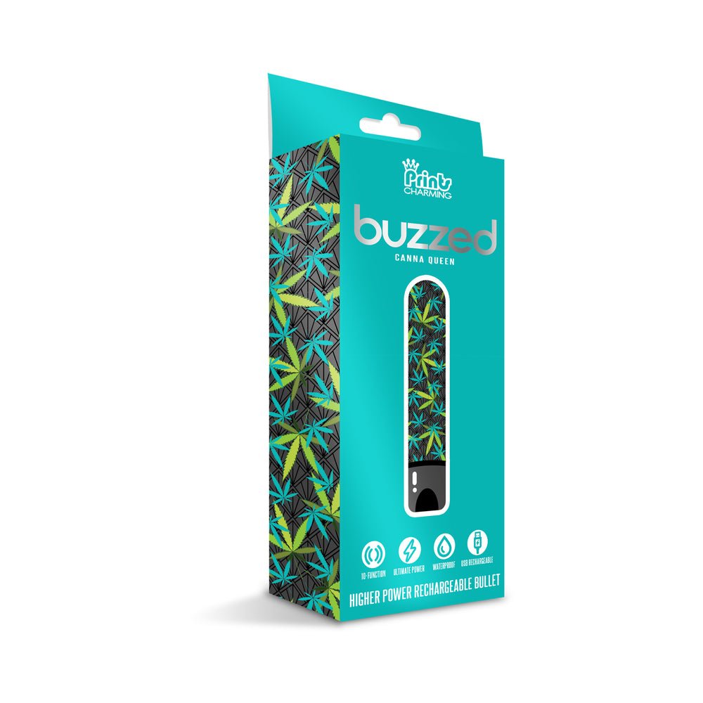 Prints Charming Buzzed Rechargeable 3.5&quot; Bullet - Canna Queen - Black-blank-Sexual Toys®