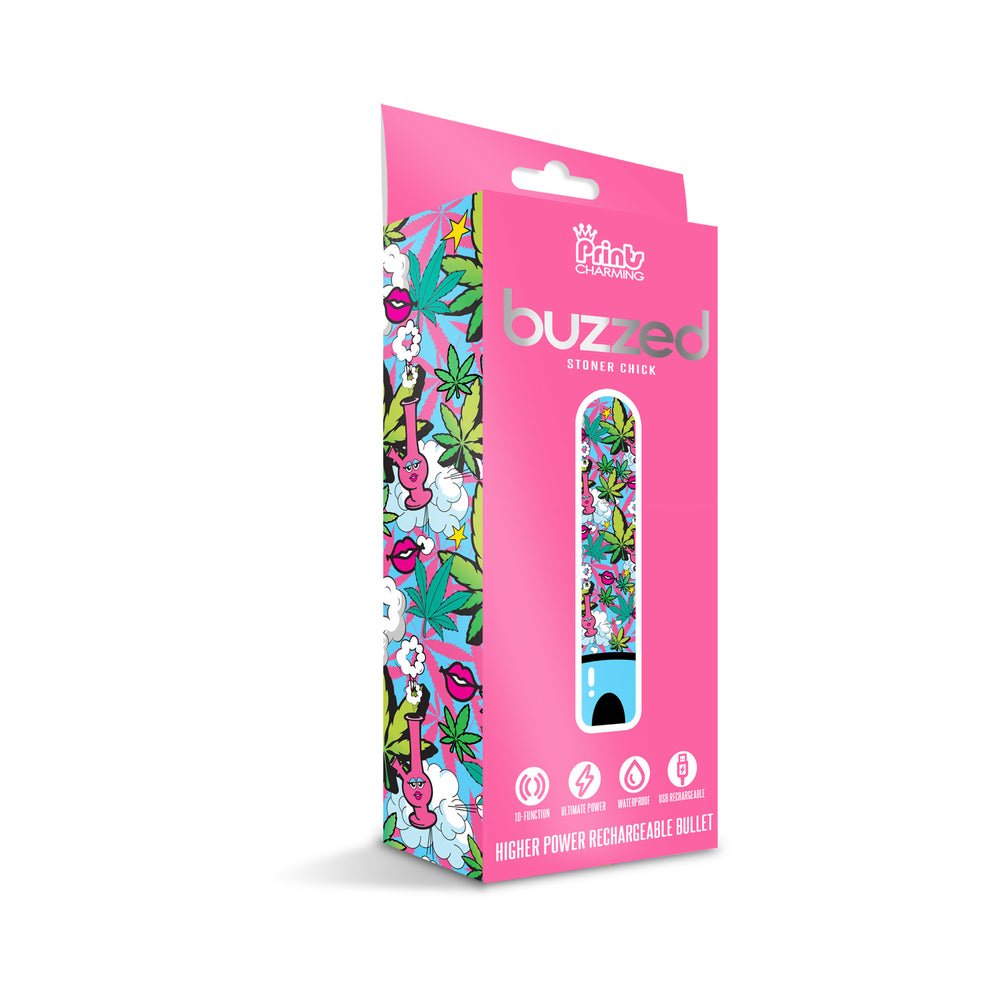 Prints Charming Buzzed Rechargeable 3.5&quot; Bullet - Stoner Chick - Blue-blank-Sexual Toys®