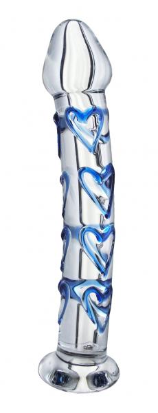 Asana Glass Dildo Clear Blue Heart Accents-Prisms Erotic Glass-Sexual Toys®