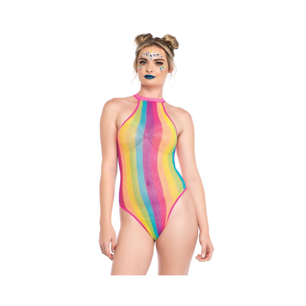 Rainbow Striped Halter Bodysuit O/s Multicolor-blank-Sexual Toys®
