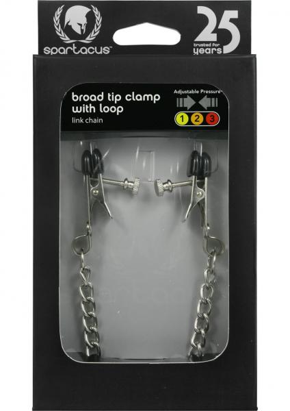 Adjustable Broad Tip Nipple Clamps With Loop And Link Chain Silver-blank-Sexual Toys®