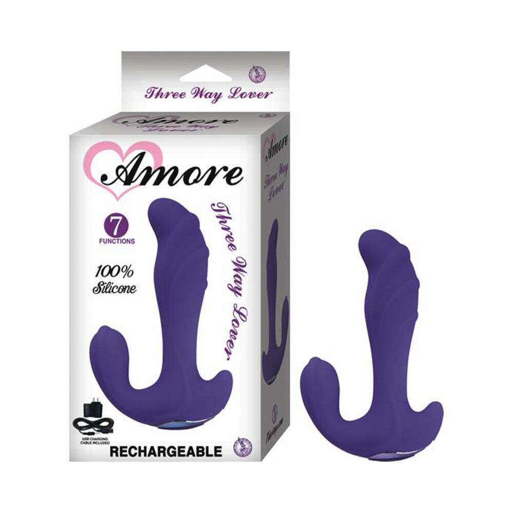 Amore Three Way Lover Silicone, Waterproof, 7 Functions, Usb Rechargable (included With Cable) Purpl-blank-Sexual Toys®