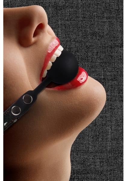 Silicone Ball Gag - With Roughend Denim Straps - Black-blank-Sexual Toys®