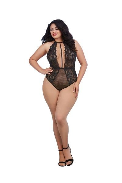 Stretch Lace Mesh Teddy Diamond Black O/S Queen-Dreamgirl-Sexual Toys®