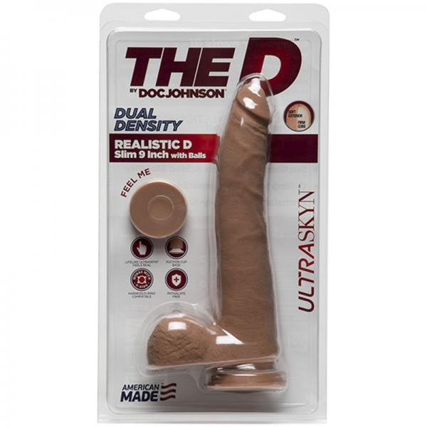 The D Realistic D 9 inches Slim Dildo with Balls Tan-Doc Johnson-Sexual Toys®