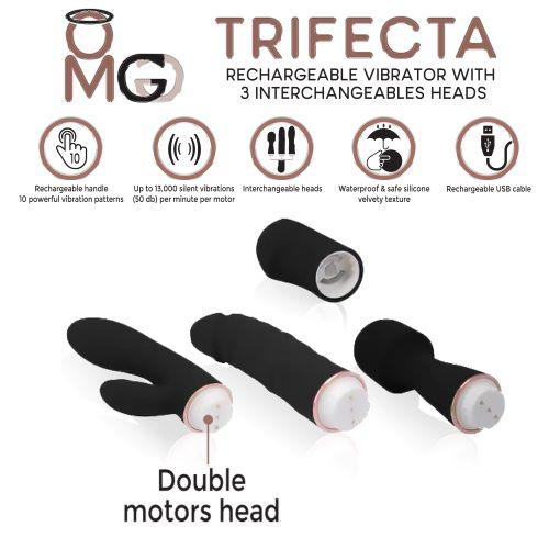 Trifecta Vibrator with 3 Interchangeable Heads Black-Doctor Love&