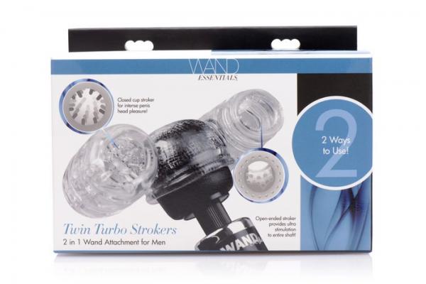 Twin Turbo Strokers 2 In 1 Wand Attachment Clear For Men-Wand Essentials-Sexual Toys®