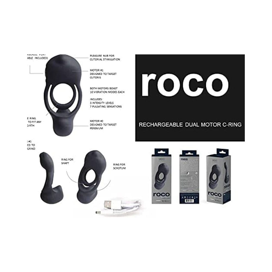 Vedo Roco Rechargeable Dual Motor Vibrating Ring - Just Black-VeDO-Sexual Toys®