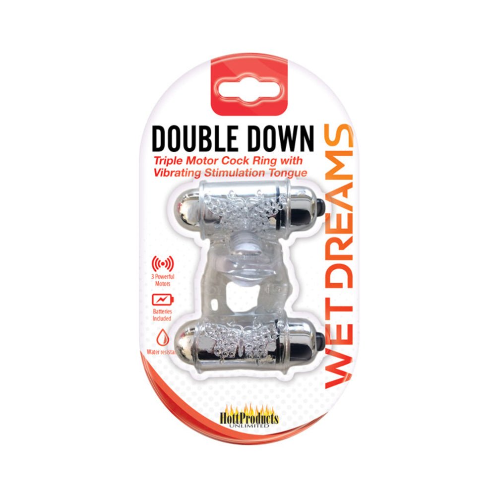 Wet Dreams Double Down Dual Motor Cock Ring With Power Bullet  And Stimulator Tongue With Motor-blank-Sexual Toys®