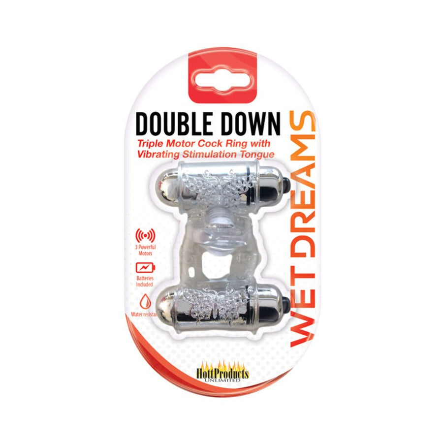 Wet Dreams Double Down Dual Motor Cock Ring With Power Bullet  And Stimulator Tongue With Motor-blank-Sexual Toys®